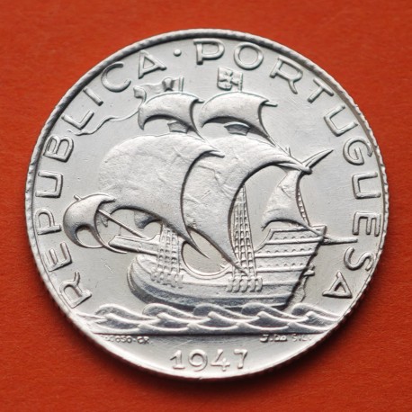 @ESCASA@ PORTUGAL 2,50 ESCUDOS 1947 CARABELA KM.580 MONEDA DE PLATA EBC- República Portuguesa silver