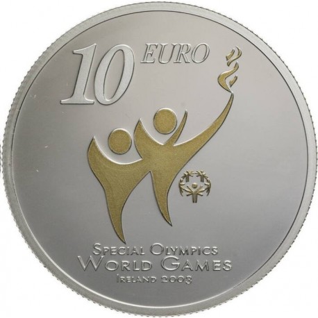 @BAÑO DE ORO@ IRLANDA 10 EUROS 2003 PARAOLIMPIADA MONEDA DE PLATA PROOF Ireland Eire 0,85 ONZAS