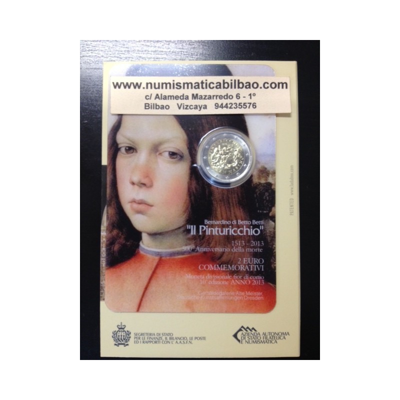 @RARA@ SAN MARINO 2 EUROS 2013 BERNARDINO il PINTURICCHIO SC MONEDA CONMEMORATIVA EN ESTUCHE OFICIAL COINCARD