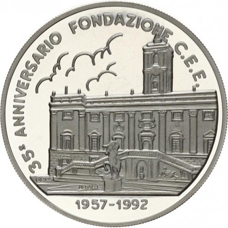 ITALIA ECU 1992 BANCO CENTRAL - TRATADO DE ROMA MONEDA DE PLATA PROOF 39 mm 0,74 onzas Tirada 7500