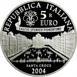 ITALIA 5 EUROS 2004 MUNDIAL DE FÚTBOL ALEMANIA 2006 - BALÓN KM.238 MONEDA DE PLATA PROOF 0,54 ONZAS