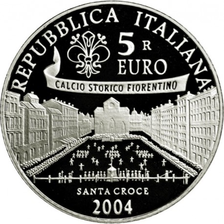 ITALIA 5 EUROS 2004 MUNDIAL DE FÚTBOL ALEMANIA 2006 - BALÓN KM.238 MONEDA DE PLATA PROOF 0,54 ONZAS