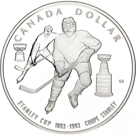 CANADA 1 DOLAR 1993 STANLEY CUP HOCKEY SOBRE HIELO KM.235 MONEDA DE PLATA PROOFLIKE Silver $1 Dollar