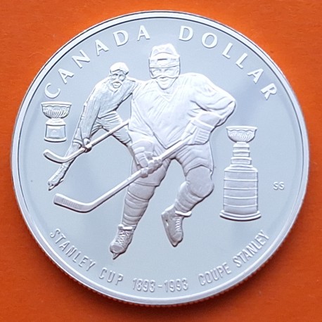 CANADA 1 DOLAR 1993 STANLEY CUP HOCKEY SOBRE HIELO KM.235 MONEDA DE PLATA PROOFLIKE Silver $1 Dollar