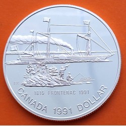 CANADA 1 DOLAR 1991 BARCO DE VAPOR FRONTENAC 175 ANIVER. KM.179 MONEDA DE PLATA PROOF Silver Dollar