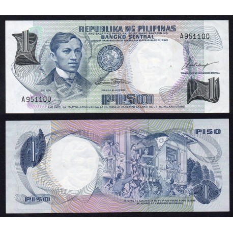 FILIPINAS 1 PISO 1969 JOSE RIZAL Pick 142 BILLETE SC Philippines 1 PESO 1949 UNC BANKNOTE