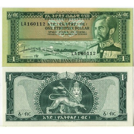 @RARO@ ETIOPIA 1 DOLAR 1966 HAILE SELASJE LEON Pick 25A BILLETE SC Ethiopia 1 Dollar UNC BANKNOTE