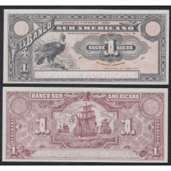 . @RARO@ ECUADOR 1 SUCRE 1920 CONDOR y GALEÓN BANCO SUR AMERICANO Pick S.251 BILLETE SC