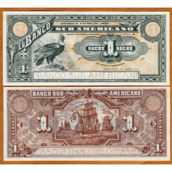. @RARO@ ECUADOR 1 SUCRE 1920 CONDOR y GALEÓN BANCO SUR AMERICANO Pick S.251 BILLETE SC