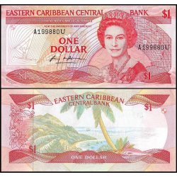 . @RARO@ ANGUILLA - Estados del Caribe Oriental 1 DOLAR 1988 ISABEL II e ISLA Pick 21U BILLETE SC EAST CARIBBEAN STATES
