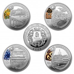 . 4 monedas x CHINA 10 YUAN 2008 OLIMPIADA DE BEIJING 2ª Serie COLOR y PLATA 1 ONZA Oz OUNCE silver coin