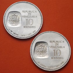 . @VER FOTOS@ VENEZUELA 10 BOLIVARES 1973 SIMON BOLIVAR KM.45 MONEDA DE PLATA EBC + IMPERFECCIONES 0,86 Onzas