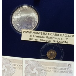 2 monedas x ESPAÑA 10 EUROS 2007 PLATA + 20 EUROS 2007 ORO COLUMNARIO AÑO EN CHINA PLATA ESTUCHE FNMT