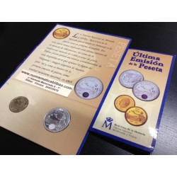 ESPAÑA CARTERA FNMT 2000 PESETAS 2001 + 100 PESETAS ULTIMA EMISION DE LA PESETA MONEDA DE PLATA SC ESTUCHE OFICIAL FNMT