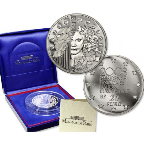 . Tirada 500 Monedas x FRANCIA 20 EUROS 2008 EUROPA - SEMEUSE MONEDA DE PLATA PROOF France Monnaie 5 ONZAS