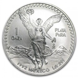 MEXICO 1 ONZA 1992 ANGEL LIBERTAD MONEDA DE PLATA PURA SC Mejico silver coin OZ OUNCE R/1
