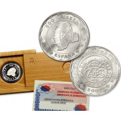 ESPAÑA 500 PESETAS 2001 CASA DE LA MONEDA DE SEGOVIA RUEDA HIDRAULICA PLATA PROOF ESTUCHE FNMT