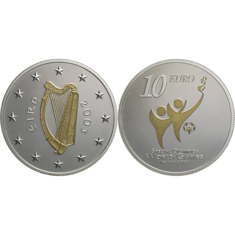@BAÑO DE ORO@ IRLANDA 10 EUROS 2003 PARAOLIMPIADA MONEDA DE PLATA PROOF Ireland Eire 0,85 ONZAS