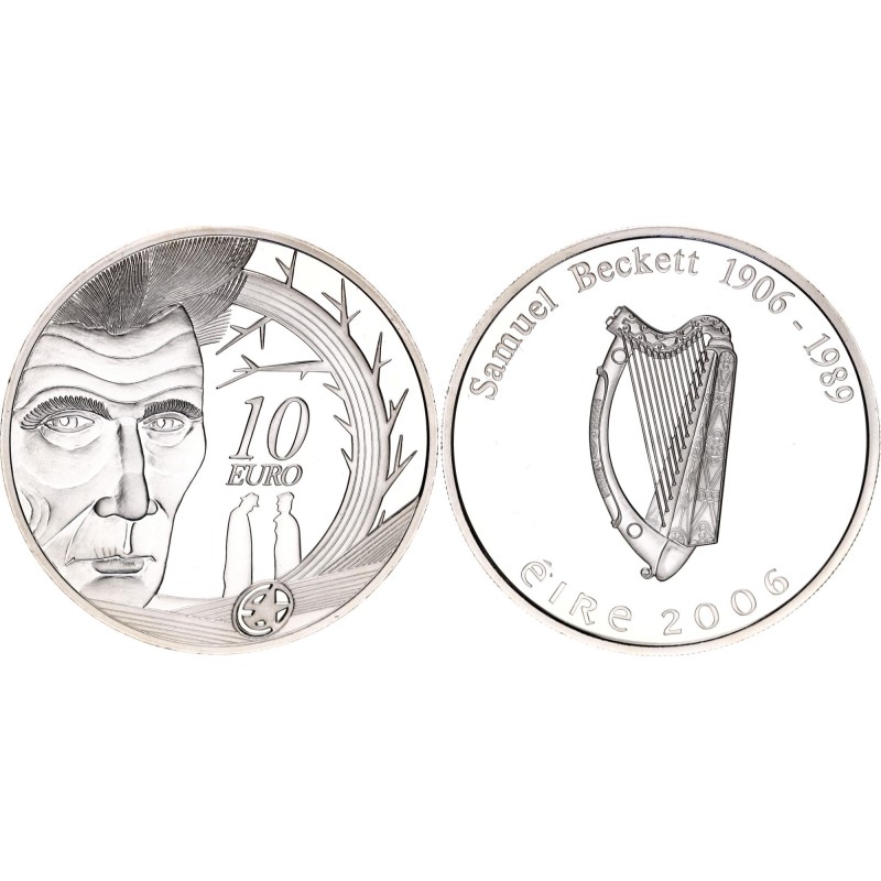 IRLANDA 10 EUROS 2006 ESCRITOR SAMUEL BECKETT KM.45 MONEDA DE PLATA PROOF Ireland Eire Irland silver coin