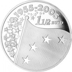 FRANCIA 1,50 EUROS 2005 1955 EUROPA - INTRODUCCIÓN AL EURO MONEDA DE PLATA PROOF France 0,65 ONZAS