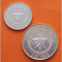 . 2 monedas PROOF + IMPERFECCIONES x CUBA 5 PESOS 1975 + 10 PESOS 1975 BANCO NACIONAL KM.36+37 PLATA R/3 Caribe 1,28 ONZAS