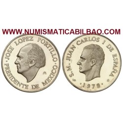 .1 ONZA x ESPAÑA MEDALLA 1978 VISITA DEL REY JUAN CARLOS I a MEXICO JOSE LOPEZ PORTILLO MONEDA DE PLATA SC