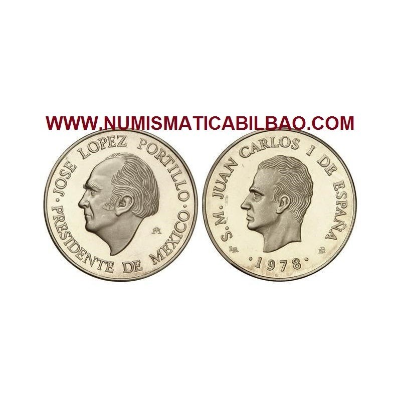 .1 ONZA x ESPAÑA MEDALLA 1978 VISITA DEL REY JUAN CARLOS I a MEXICO JOSE LOPEZ PORTILLO MONEDA DE PLATA SC