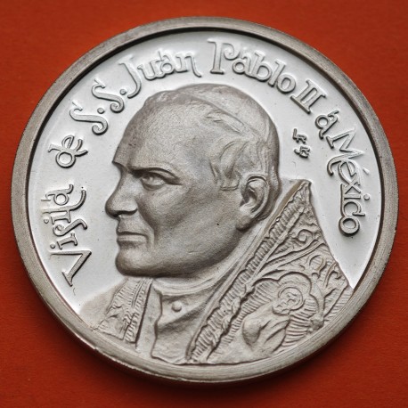 . @ESCASA@ MEXICO 1 ONZA 1979 VIRGEN DE GUADALUPE - VISITA de PAPA JUAN PABLO II MEDALLA PLATA PURA