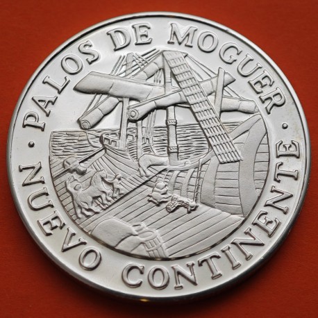MEXICO 1 ONZA 1990 NUEVO CONTINENTE PALOS DE MOGUER - COLUMNARIO MEDALLA DE PLATA PURA 999 Mejico silver OZ MONEDA