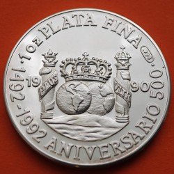 MEXICO 1 ONZA 1990 NUEVO CONTINENTE PALOS DE MOGUER MONEDA DE PLATA PURA 999 SC Mejico silver OZ OUNCE