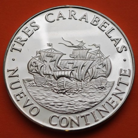 MEXICO 1 ONZA 1991 NUEVO CONTINENTE TRES CARABELAS - COLUMNARIO MEDALLA DE PLATA PURA 999 Mejico silver OZ MONEDA