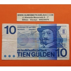 HOLANDA 10 GULDEN 1968 FRANS HALS Color Azul Pick 91B BILLETE CIRCULADO The Netherlands Pays Bas Tien Gulden