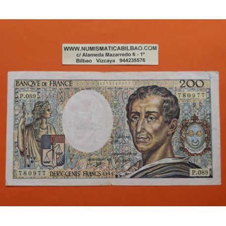 . @PVP NUEVO 200€@ FRANCIA 200 FRANCOS 1991 FILOSOFO MONTESQUIEU y CASTILLO Pick 155D BILLETE MUY CIRCULADO France 200 Francs