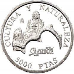 . 1,60 ONZAS x ESPAÑA 5000 PESETAS 1996 CULTURA y NATURALEZA 3ª Serie GAUDI PARQUE GUELL MONEDA DE PLATA CAPSULA FNMT