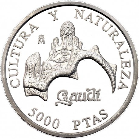. 1,60 ONZAS x ESPAÑA 5000 PESETAS 1996 CULTURA y NATURALEZA 3ª Serie GAUDI PARQUE GUELL MONEDA DE PLATA CAPSULA FNMT