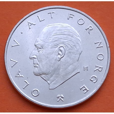 NORUEGA 1 KRONE 1976 REY OLAV V y CORONA KM.419 MONEDA DE NICKEL SC- Norway Norge 1 Corona