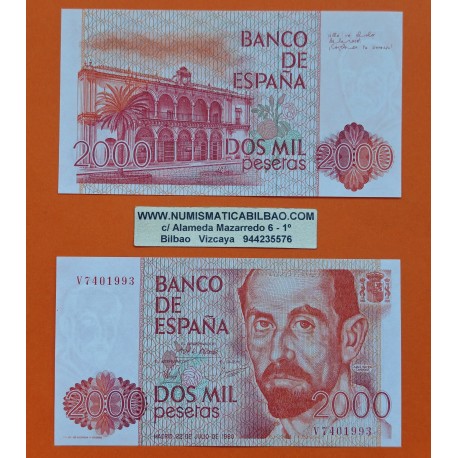 ESPAÑA 2000 PESETAS 1980 JUAN RAMON JIMENEZ Serie V Pick 159 BILLETE SIN CIRCULAR SC Spain UNC BANKNOTE