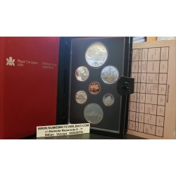 CANADA 1981 PRESTIGE SET 1+5+10+25+50 Centavos + 1 Dolar CANOA Nickel + 1 DOLAR 1981 RAILWAY TREN FERROCARRIL PLATA 7 monedas