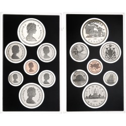 CANADA 1981 PRESTIGE SET 1+5+10+25+50 Centavos + 1 Dolar CANOA Nickel + 1 DOLAR 1981 RAILWAY TREN FERROCARRIL PLATA 7 monedas