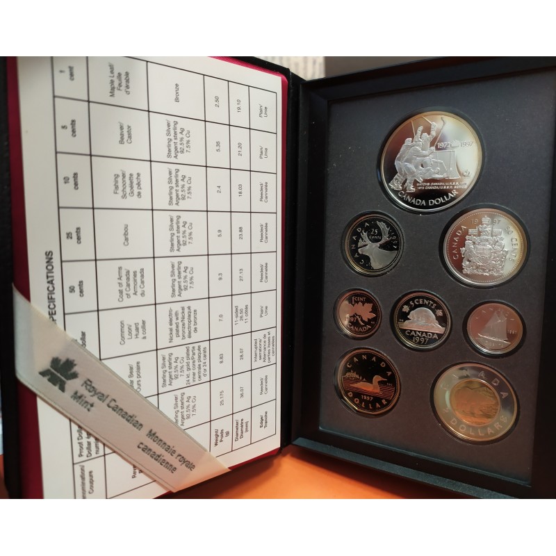 CANADA 1997 PRESTIGE 1+5+10+25+50 Centavos PLATA + 1 Dolar GANSO + 1 DOLAR 1997 HOCKEY + 2 DOLARES OSO PLATA y ORO