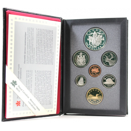 CANADA 1994 PRESTIGE SET 1+5+10+25+50 Centavos + 1 Dolar GANSO Latón + 1 DOLAR 1994 TEAM PATROL TRINEO PLATA 7 monedas