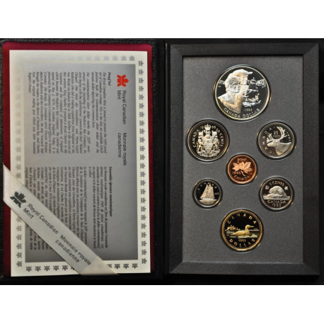 CANADA 1995 PRESTIGE SET 1+5+10+25+50 Centavos + 1 Dolar GANSO Latón + 1 DOLAR 1995 BARCO BAHÍA de HUDSON PLATA 7 monedas