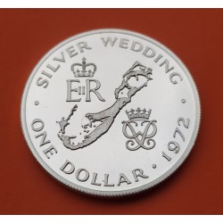 BERMUDA 1 DOLAR 1972 SILVER WEDDING - REINA ISABEL II KM.22.A MONEDA DE PLATA PROOF + RAYITAS Queen ELIZABETH II silver