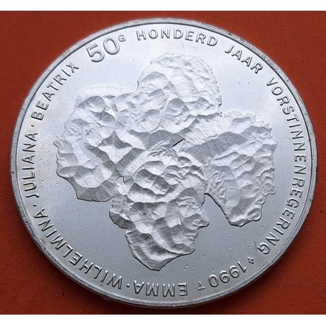 HOLANDA 50 GULDEN 1990 REINA BEATRIZ y BUSTOS DE 4 REINAS KM.214 MONEDA DE PLATA SC + IMPERFECCIONES The Netherlands 0,74 ONZAS