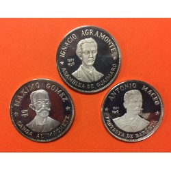 3 monedas x 20 PESOS 1977 AGRAMONTE + MACEO + MAXIMO KM.187+188+189 PLATA PROOF @NO ESTUCHE@ Caribe
