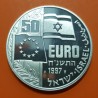ISRAEL 50 EUROS 1997 ISAAC RABIN EX PRIMER MINISTRO BANDERAS y CORONA DE LAUREL KM.X.22 MONEDA DE PLATA PROOF silver