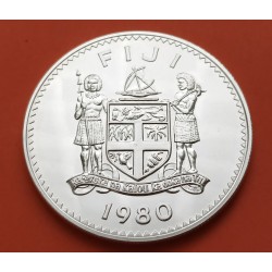 . Tirada 3.000 FIJI 10 DOLARES 1980 PRINCIPE CARLOS 10 AÑOS DE INDEPENDENCIA KM.46 MONEDA DE PLATA SC Fidji 0,91 ONZAS