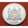 . Tirada 3.000 FIJI 10 DOLARES 1980 PRINCIPE CARLOS 10 AÑOS DE INDEPENDENCIA KM.46 MONEDA DE PLATA SC Fidji 0,91 ONZAS