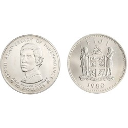 . Tirada 3.000 FIJI 10 DOLARES 1980 PRINCIPE CARLOS 10 AÑOS DE INDEPENDENCIA KM.46 MONEDA DE PLATA SC Fidji 0,91 ONZAS