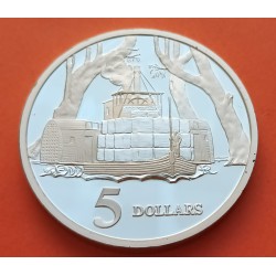 1 onza x AUSTRALIA 5 DOLARES 1997 BARCO DE VAPOR - ISABEL II KM.545 MONEDA DE PLATA PROOF River Steamboat